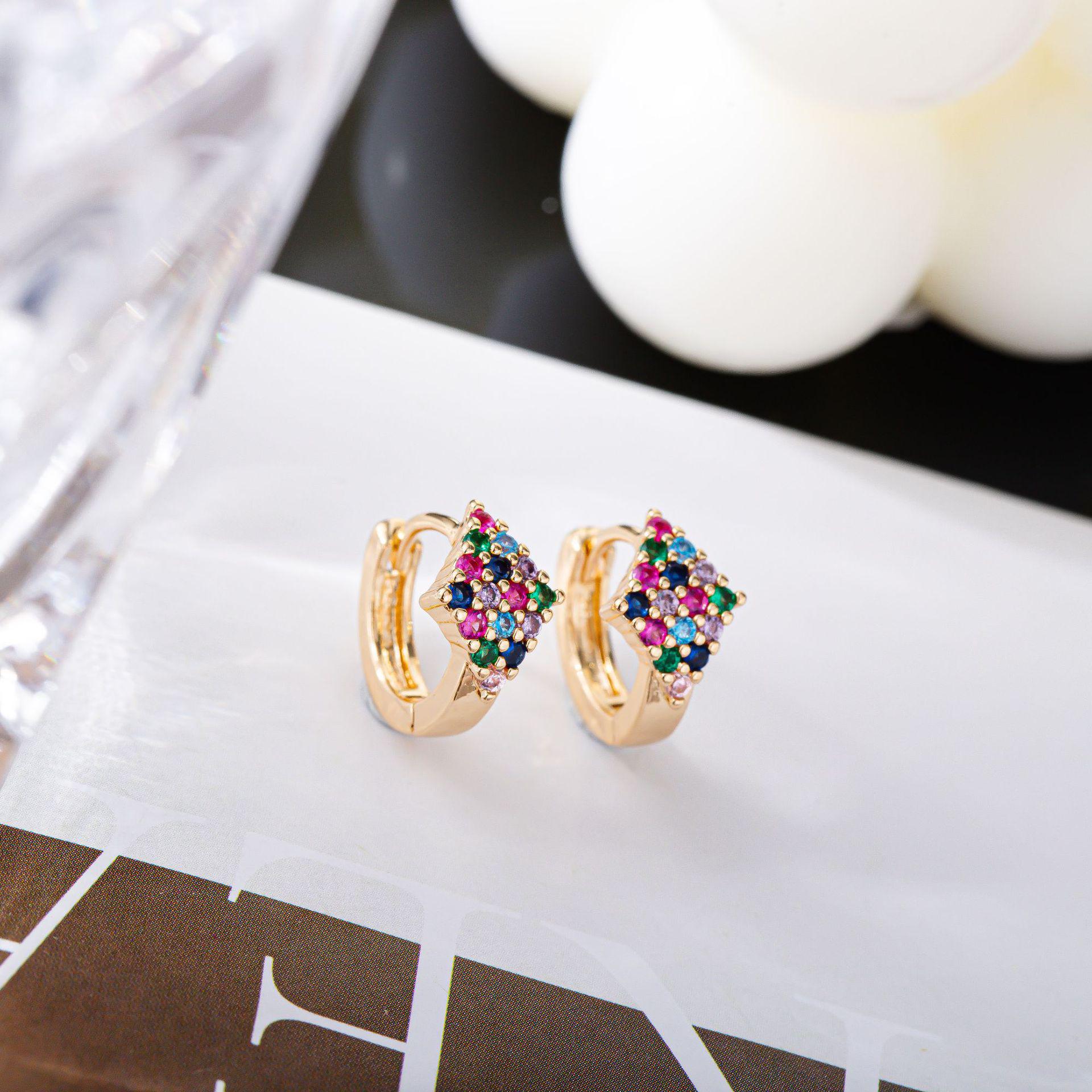 Geometric Zircon Rhombus Stud Earrings - Elegant Women s Accessories