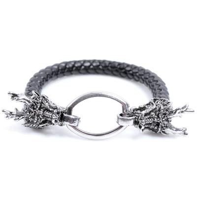Hip Hop Leather Bracelet Men Minimalist Vintage Dragon Totem Metal Wristband Stylish Fierce Accessory