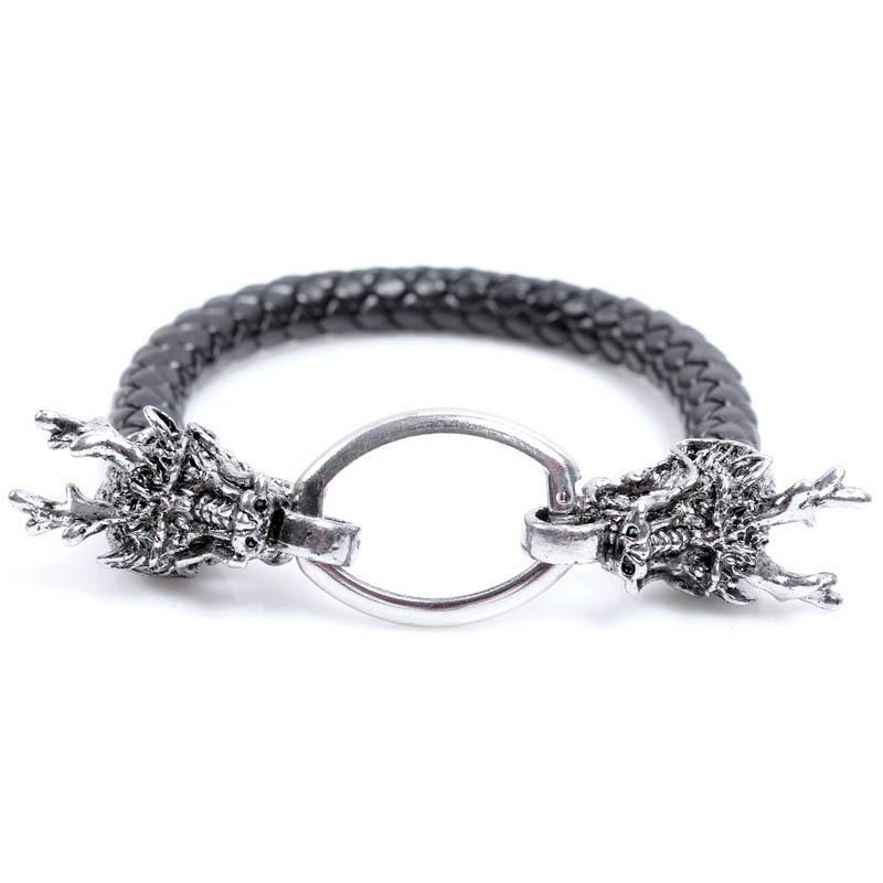 Hip Hop Leather Bracelet Men Minimalist Vintage Dragon Totem Metal Wristband Stylish Fierce Accessory