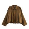 Women's Polo Neck Long Sleeve Bomber Jacket Loose Fit Streetwear Outerwear Suede Texture Coat