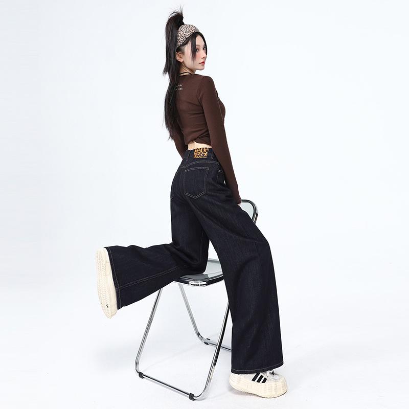 Denim blue wide-leg jeans women's new high-waisted loose and versatile drape straight mopping long pants