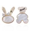 Elegant Natural Shell Brooch with Bear and Rabbit Design, Inlaid with Zircon, High-End Anti-Exposure Pin.