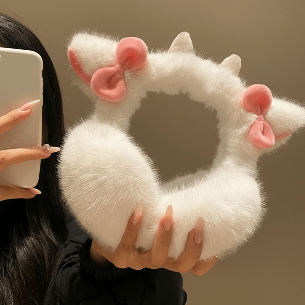 Small Bow-knot Little Lamb Horns Earmuffs Soft Plush Cute Ear Cover Cold Protection Earflaps  Ski