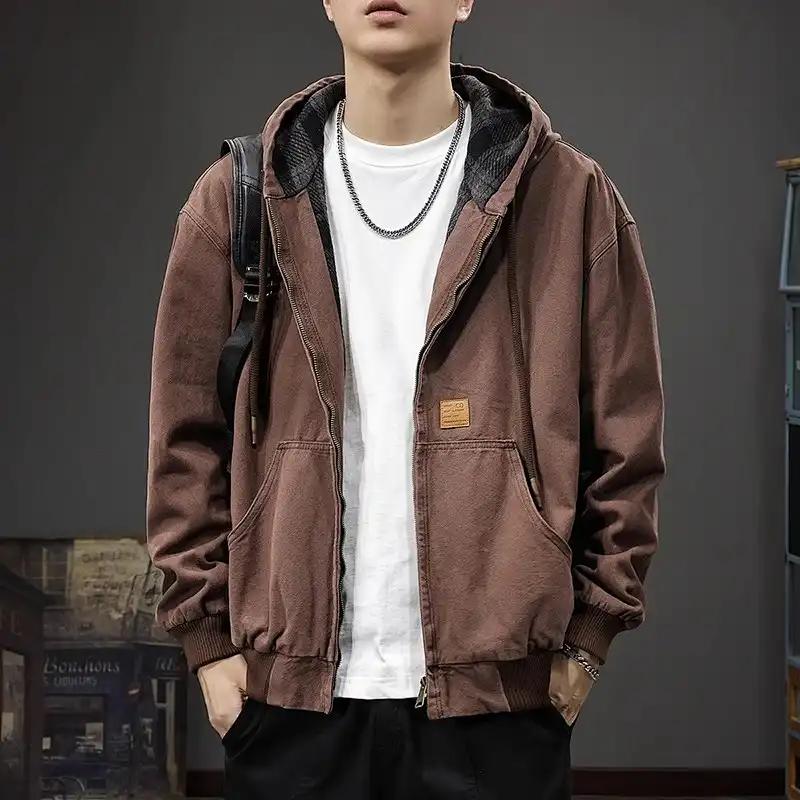 Retro Hooded Work Jacket In Autumn and Winter New Loose Plaid Trendy Brand Inner Casual Jacket Trendy S