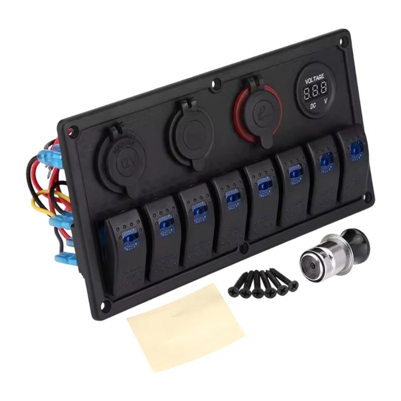 

Панель с 8 кнопками-тумблерами и 2 USB-портами, водонепроницаемая, морского класса, для лодок, кемперов, грузовиков, 12В 24В