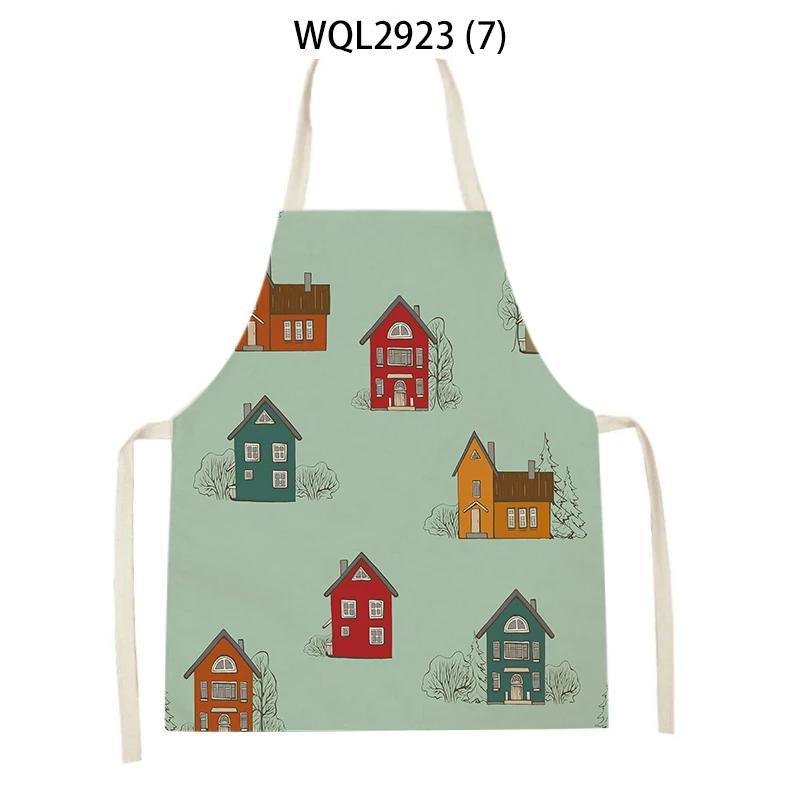 Cleaning Supplies Kitchen Aprons Cartoon House Architecture Printed Sleeveless Linen Cooking Baking Aprons Home Cleaning Tool