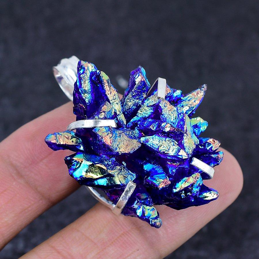 Natural Purple Titanium Druzy 925 Sterling Silver Jewelry Pendant 1.81" C4J91