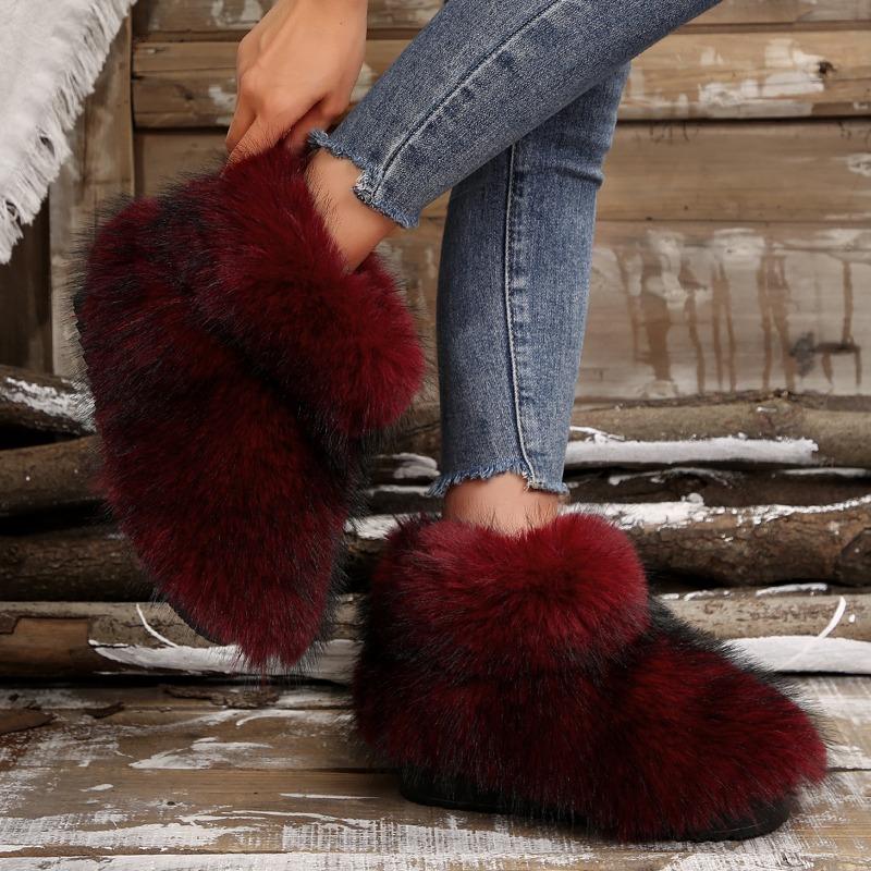 Fashion Winter Women Fluffy Faux Fox Fur Boots Woman Plush Warm Snow Boots Luxury Footwear Girls Furry Fur Bottes Fashion Winter Shoe