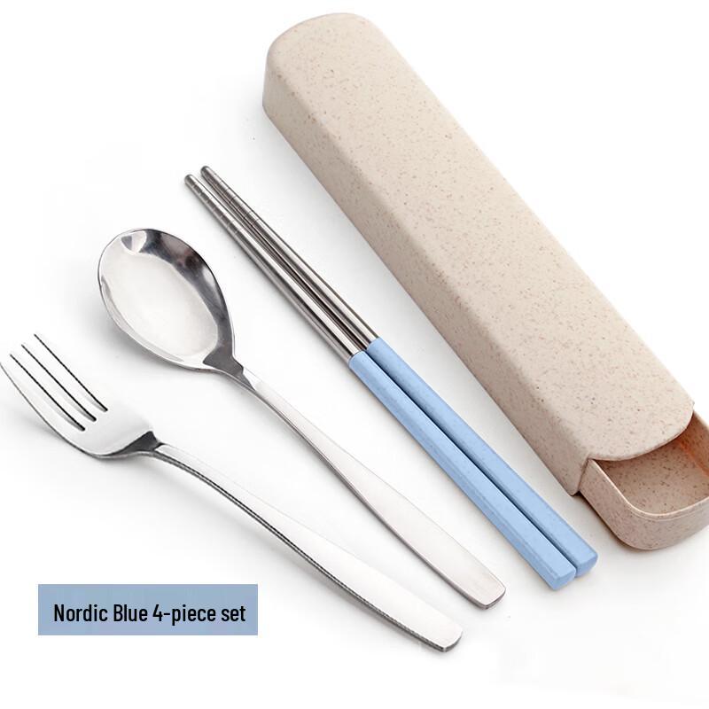 Portable Stainless Steel Chopsticks & Fork Set with Wheat Straw Case