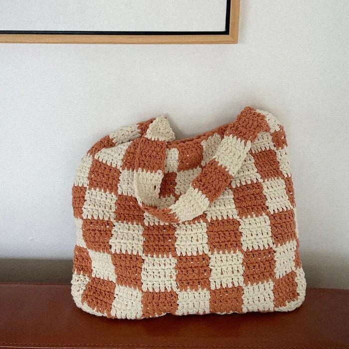 No.03 / Checks Bag _ Mandarin (Checks Checkerboard Crochet Knit Bag)