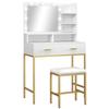 Schminktisch mit Spiegel, 2 Schubladen, 5 Regalen und Hocker, aus MDF und Spanplatte, 80x40x138 cm, Weiß