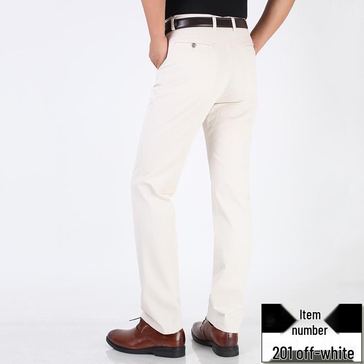 Pánské letní ležérní kalhoty z čisté bavlny - pro střední věk a starší, vysoký pas, volný střih, rovná nohavice