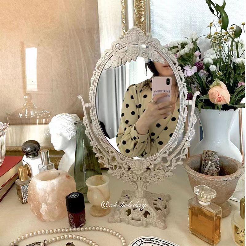 Oval Shaped Makeup Mirror Vintage European Style Makeup Mirror 360 Degree Rotating Swivel Desktop Makeup Mirror Home Decor gift