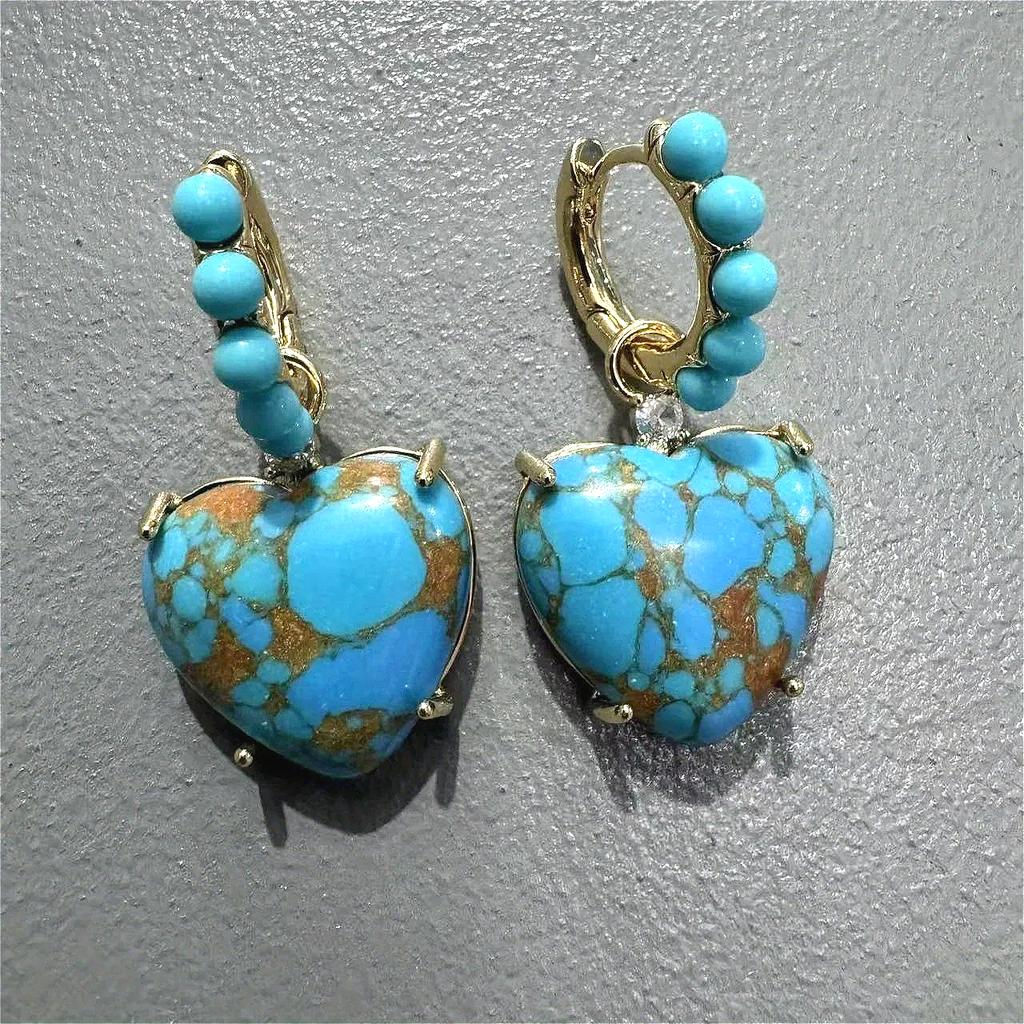 Lovely Heart Synthetic Turquoise Detachable Dangle Earrings Women's Bohemian  Daily Pendant Earrings Jewelry Accessories