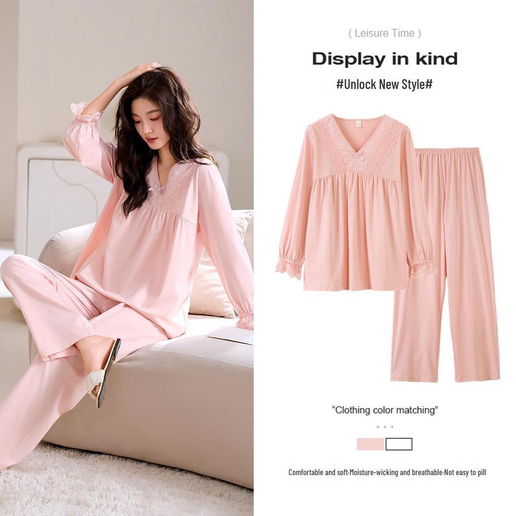 Women's Long Sleeve Modal Cotton Pajamas - Thin, Plus Size Home Wear for Middle-Aged Moms, Ideal for Spring, Autumn, and Winter
