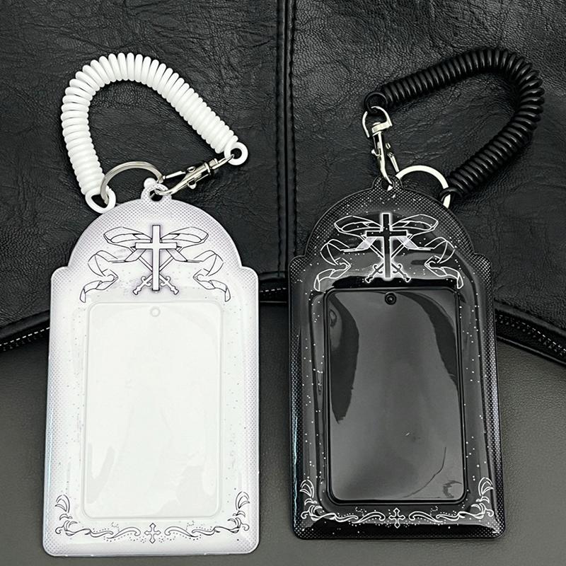 Kpop Photocard Holder Student Bus Card Protective Photo Sleeves Love Cross Small Card Storage Case Pendant Lovely Id Card Holder