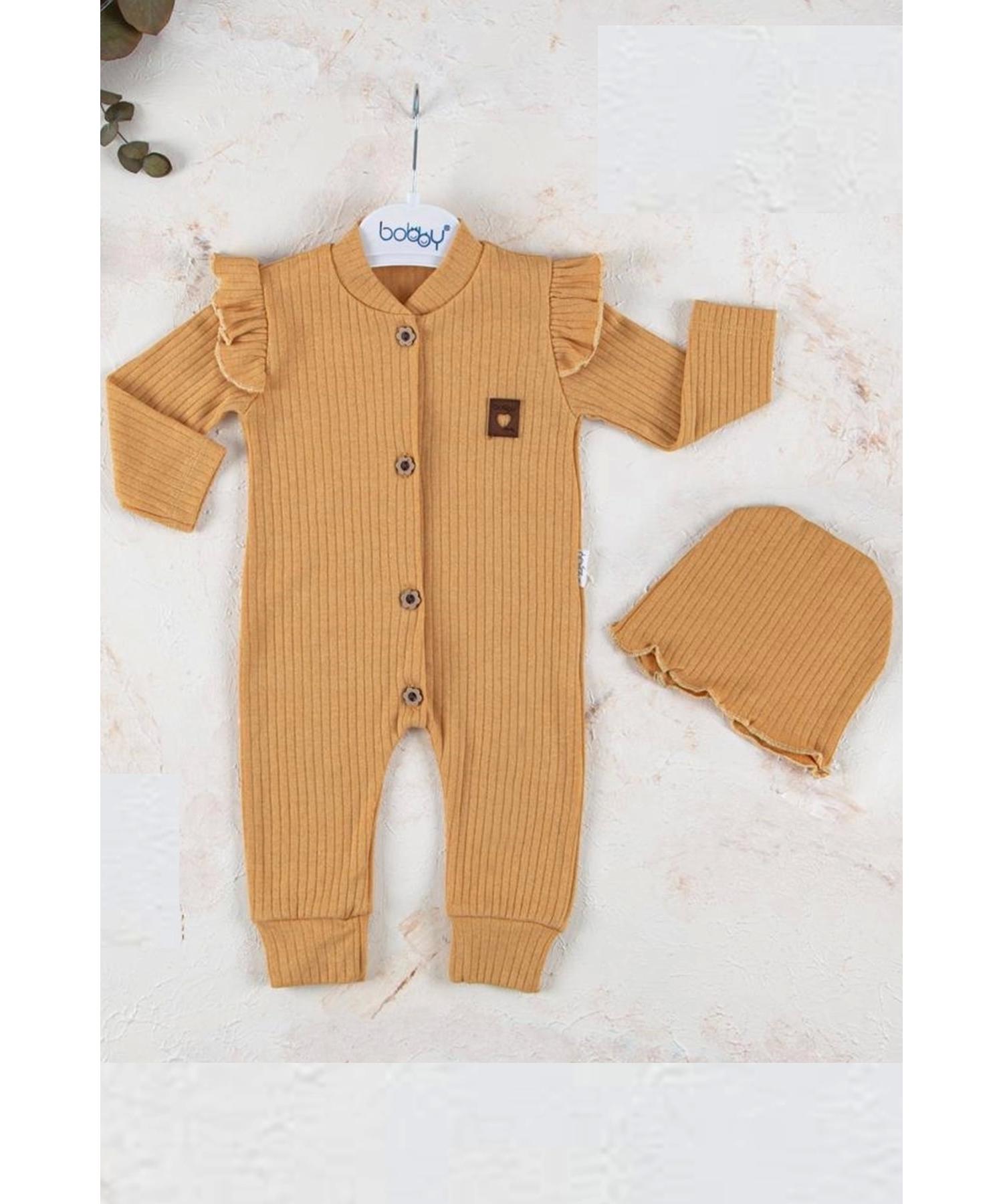 

Комбинезон для девочки из 100% хлопка с шапкой на пуговицах