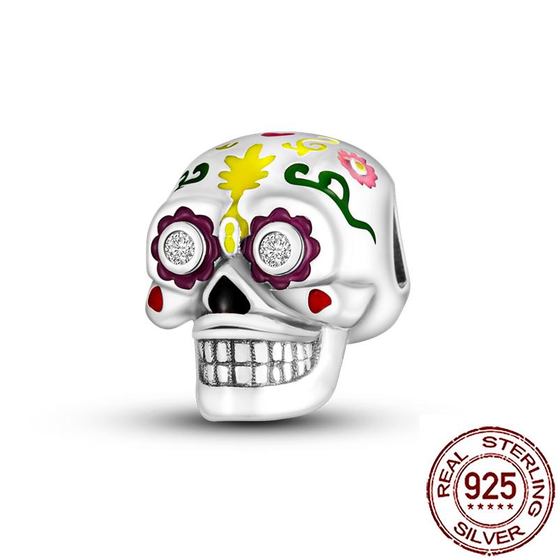 Gothic Charms Copper Pumpkin Calavera Colorida Beads Fit Snake Chain Bracelet Necklace Halloween Women Diy Jewelry