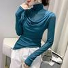 European High Neck Mesh Long Sleeve Top - Women's Slim Fit Autumn Shirt