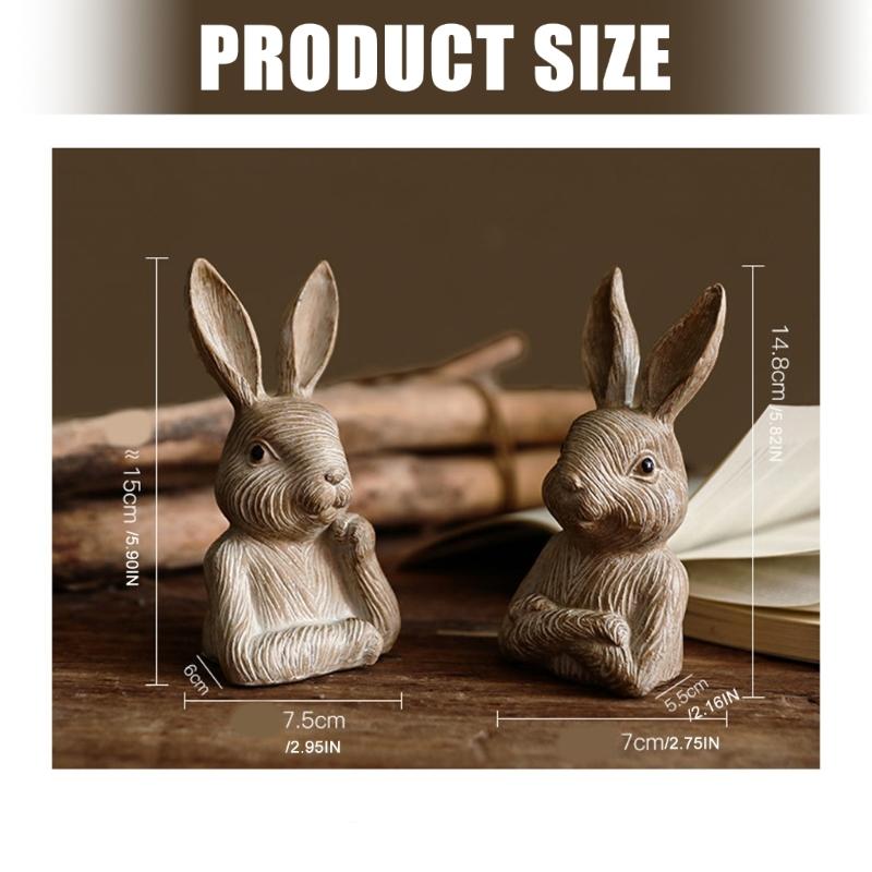 Permanent fashion Resin Rabbit Statues Set Of 2 For Porch Garden And reception Area Embellishing