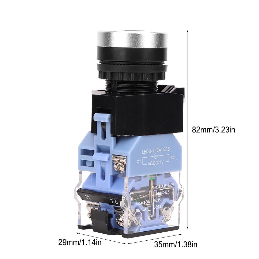 10 Pcs BEM38 11D Self Reset Flat Head Button Switch 1 On 1 Off Button Switch 22mm(Green Light)