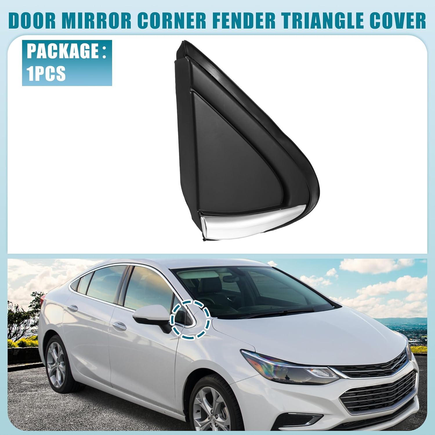 Front Right Door Mirror Corner mudguard Triangle Cover No.84106816 for Chevrolet Cruze 2016-2019 Plastic Black
