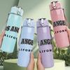 1PC Los Angeles City Text Logo Print 750ml Color Plastic Sports Water Bottle Leakproof Flip Straw Lid Suitable for Sports Office Home Use