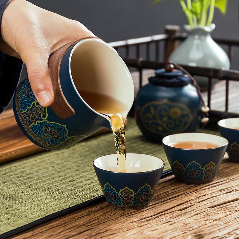Chinese Kung Fu Tea Set Portable Travel Outdoor Household Holiday Party Ceramic Teapot Tea Canister Tea Cup Set Supplies Gift