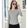 [JHIJSC] t-shirt ladies long sleeve spring cotton tight Plain color Fashionable cute big size (JP, alphabet, L, gray)
