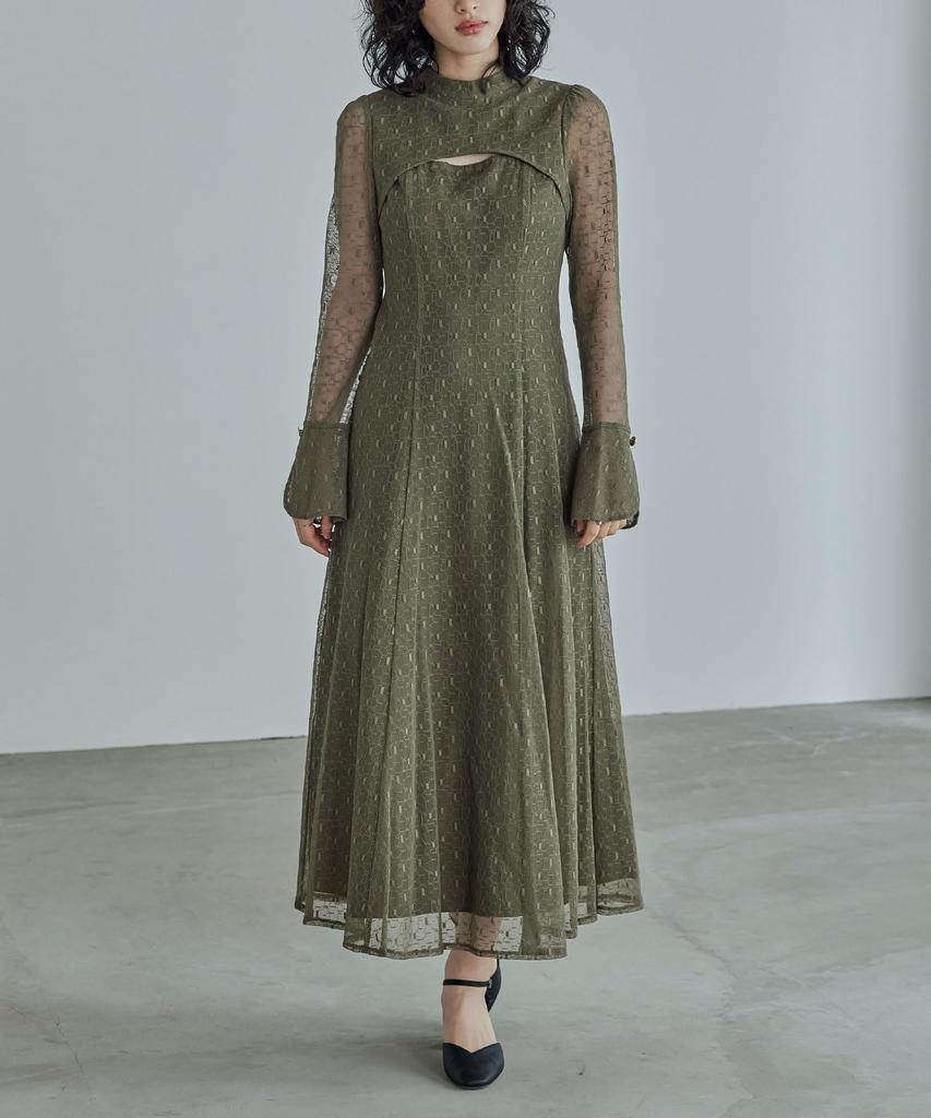Geometric Party Wedding Lace L [niana] Back-open Dress, Dress, Dress, One-piece Dress, Olive,