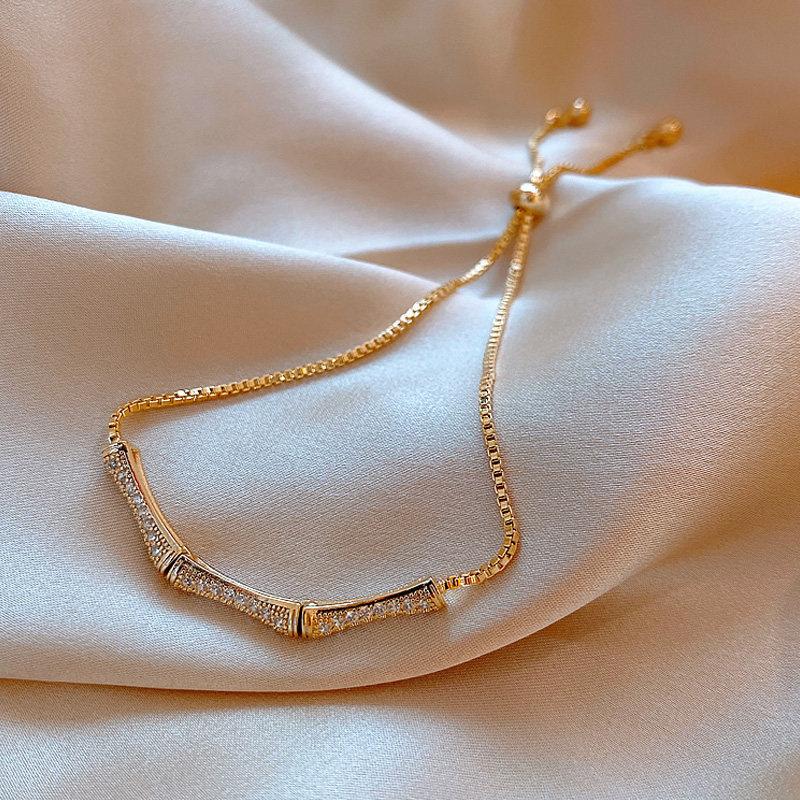 K real gold electroplated new Chinese zircon bamboo bracelet light luxury high-end bracelet fashion versatile simple jewelry