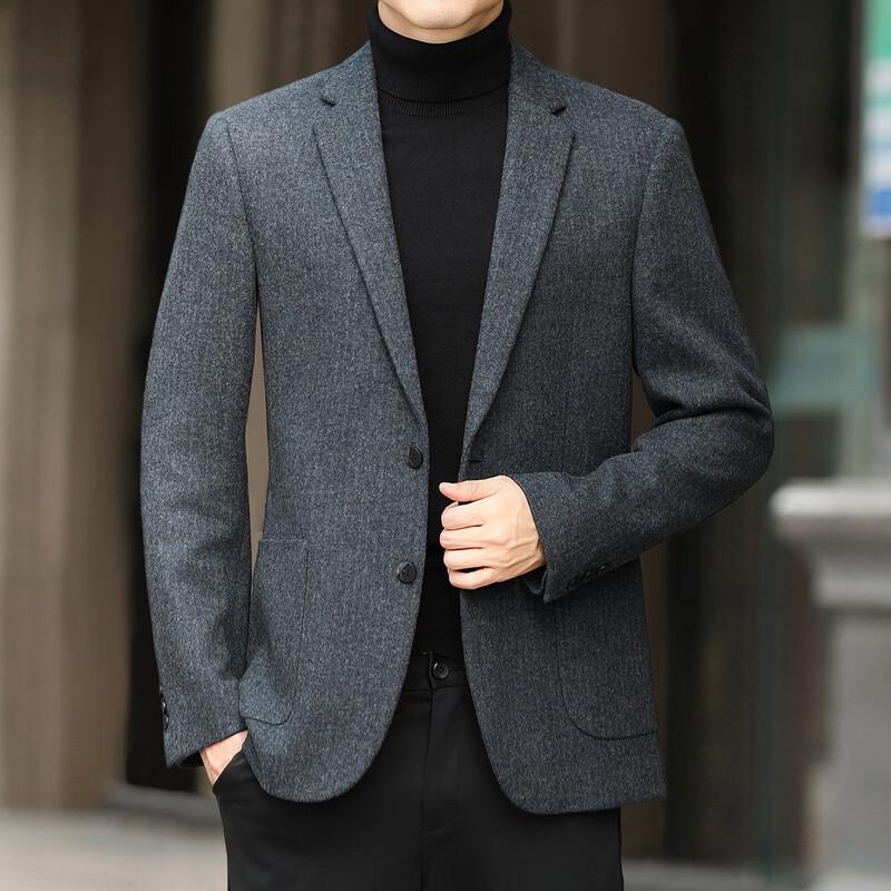 Futing Men's Wool Blend Easy-Care Business Casual Blazer