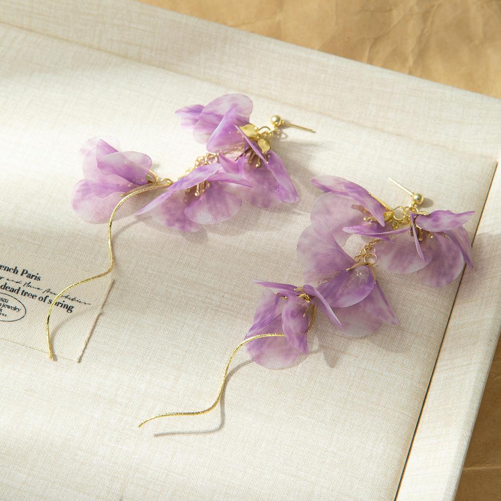 Mori Mor Çiçek Küpeler Süper Perimsi ve Güzel, Dağınık Yapraklar, Püsküllü Küpeler, Kadın Uzun Sahil Tatili Küpeleri.