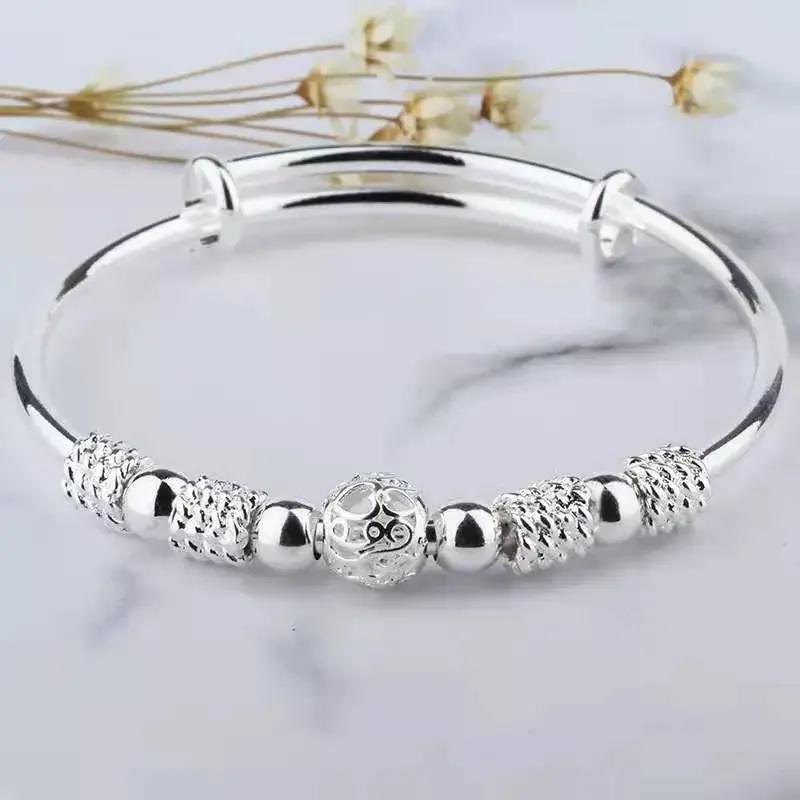 925  Silver Full-blown Flowers Bracelet For Women Delicate Light Luxury Adjustable Solid Bracelet Party Wedding Jewelry