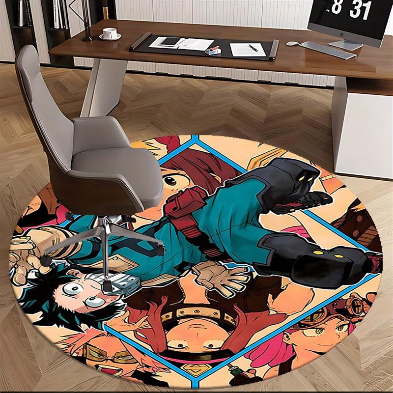 1pz Tappeto Rotondo Personaggi My Hero Academia - Tappetino Rotondo Antiscivolo per Sedia da Ufficio, Design Anime per Arredamento Casa, Adatto per Ufficio, Soggiorno