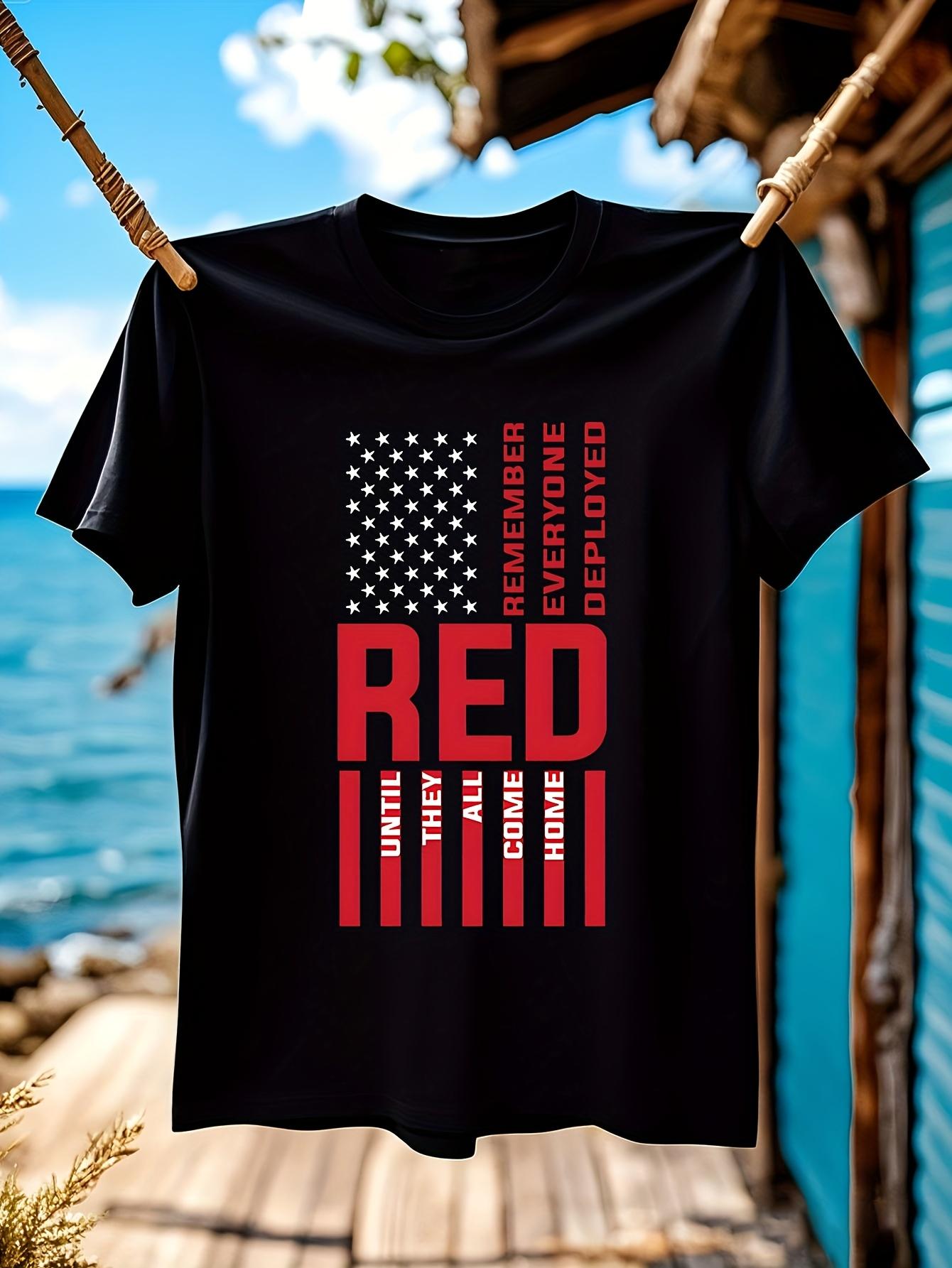Patriotic RED Flag T-shirt -  Remember Everyone Deployed  Graphic Tee with American Flag Design M