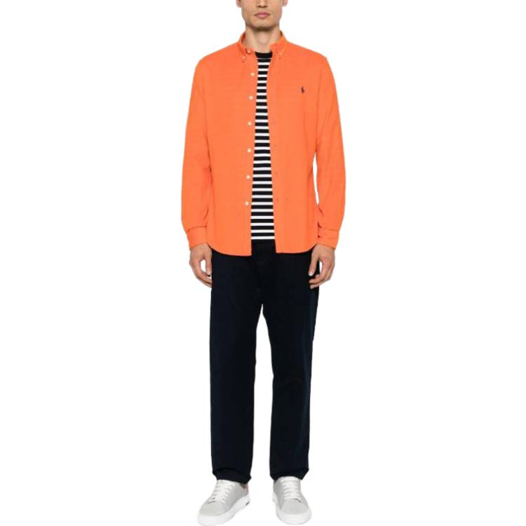 Polo Ralph Lauren Solid Point Collar Single-Breasted Slim Fit Long Sleeve Shirt Men Shirts Orange 710818761-019