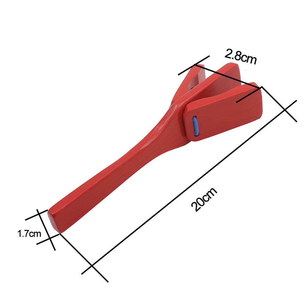 Wooden Castanet Clapper Handle Toys Red