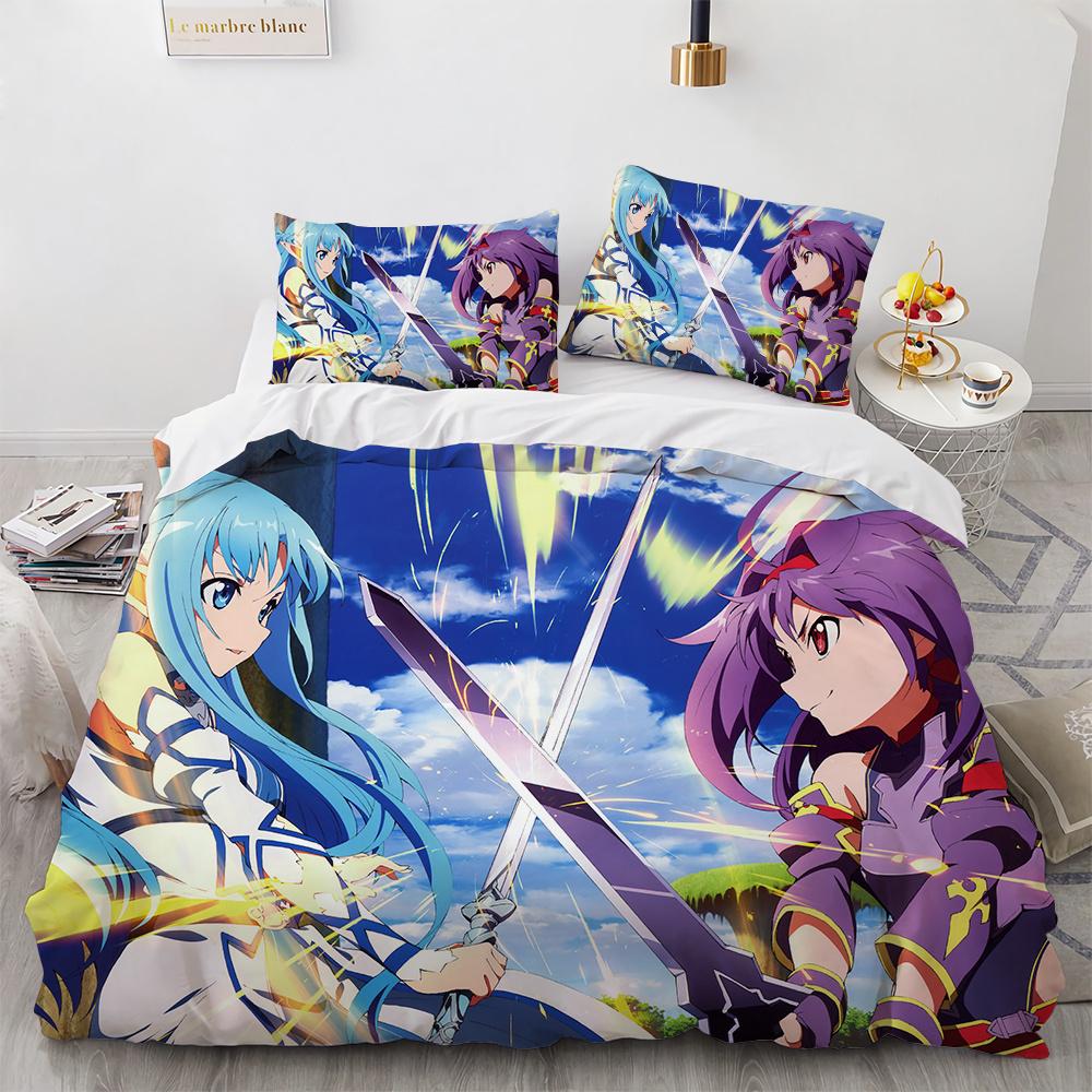 Sword Art Online Bedding Set Anime Duvet Covers King Queen Double Twin Size Adults Kids Bed Linens Single Double Size Decor Home