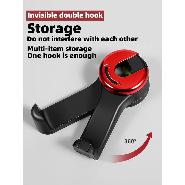 Car seat hook with phone holder, multifunctional and hidden 2-in-1 car seat hook with phone holder, universal rear headrest hook