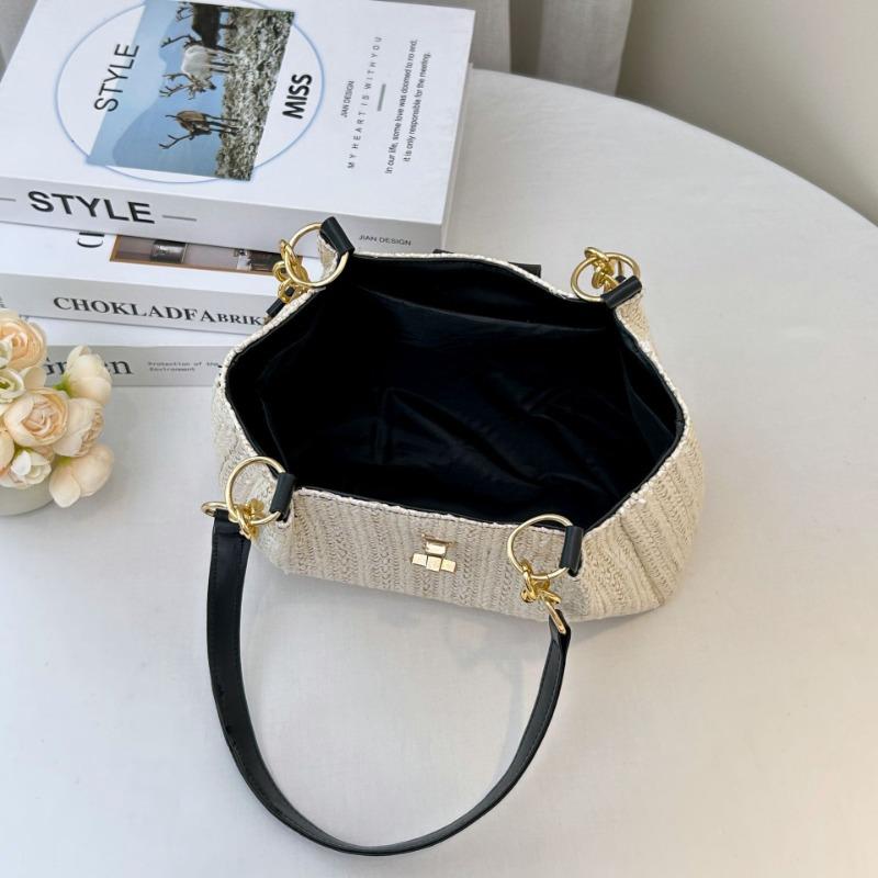 Straw bag women's new fashion lock woven shoulder bag summer popular tote bag one
