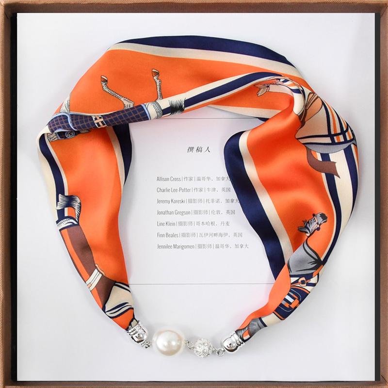 1pc Neckerchief Women Necklace Scarf Hand Wrist Magnetic Button Bag Scarves Scarves Print
