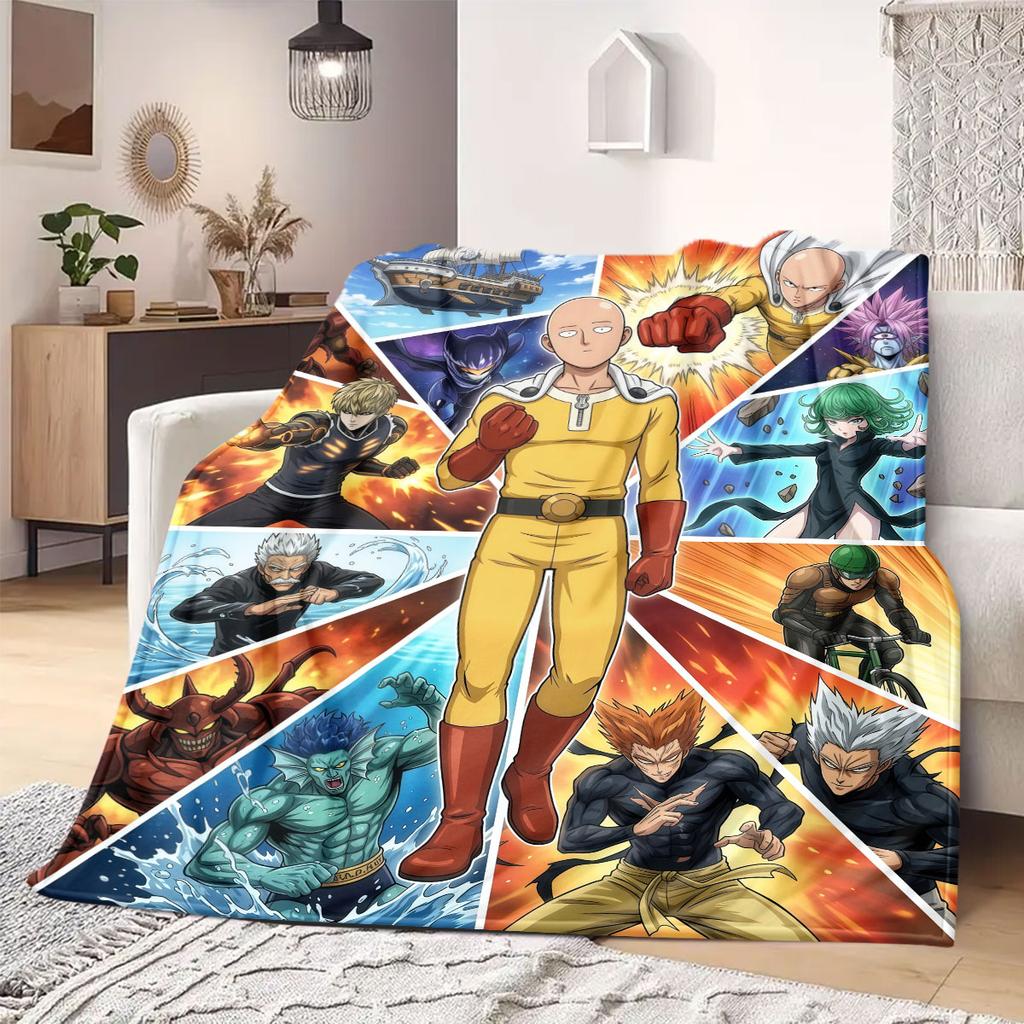 One Punch Man Professional Print Flannel Blanket, Cartoon Graphic for Living Room, Warm Bedding, Versatile Travel_LIAN