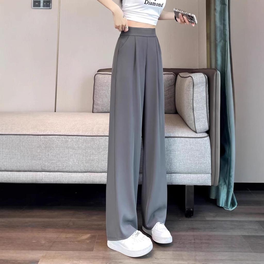 2025 Women's High-End Gray Wide-Leg Suit Pants - Lightweight Spring/Summer