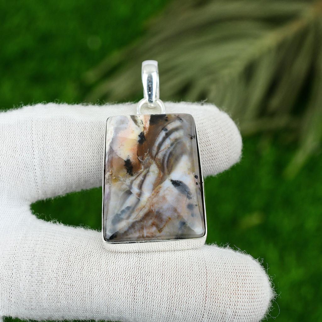 Mothers day Deal Honey Dendrite Opal Gemstone Pendant Jewelry Sterling Silver