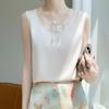 Gilet in seta da donna estivo T-shirt in maglia con scollo a V Top tinta unita Gilet senza maniche