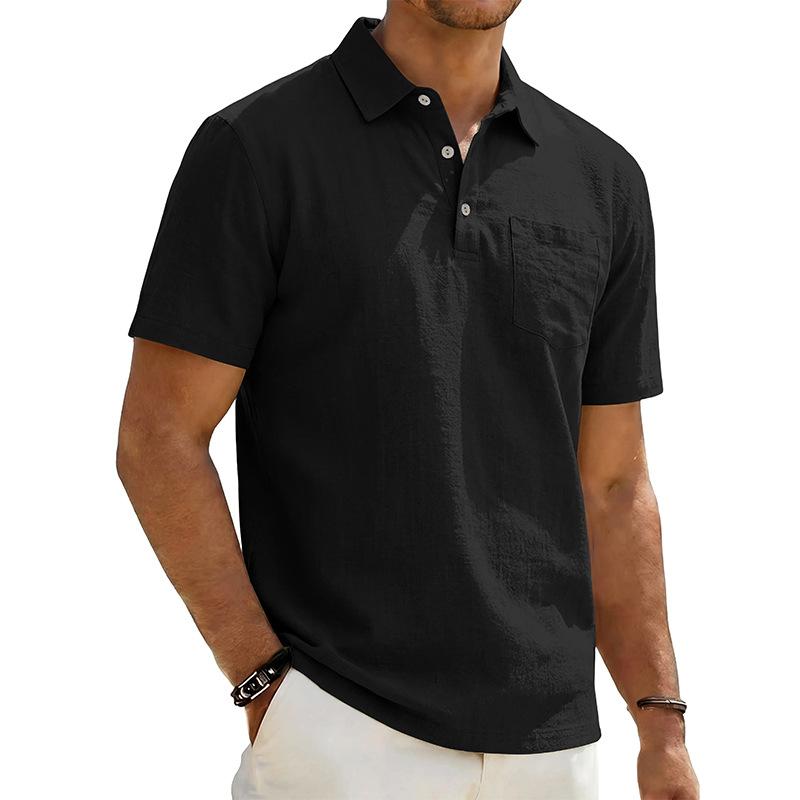 Men's Summer Men's Beach Linen Polo Shirt Loose Casual Simple Lapel Short Sleeve Men