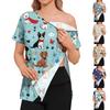 Postoperatives Shirt für Damen Tierprint Kurzarm Seitlicher Reißverschluss und Klettverschluss Bequeme Passform Erholungstop