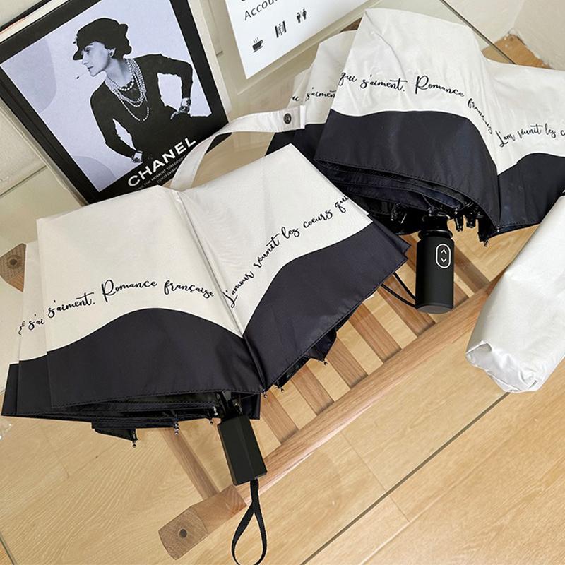 Romantic French Umbrella Automatic Sunscreen and Rainproof Dual purpose Black and White Splicing UV resistant Sunshade Umbrella