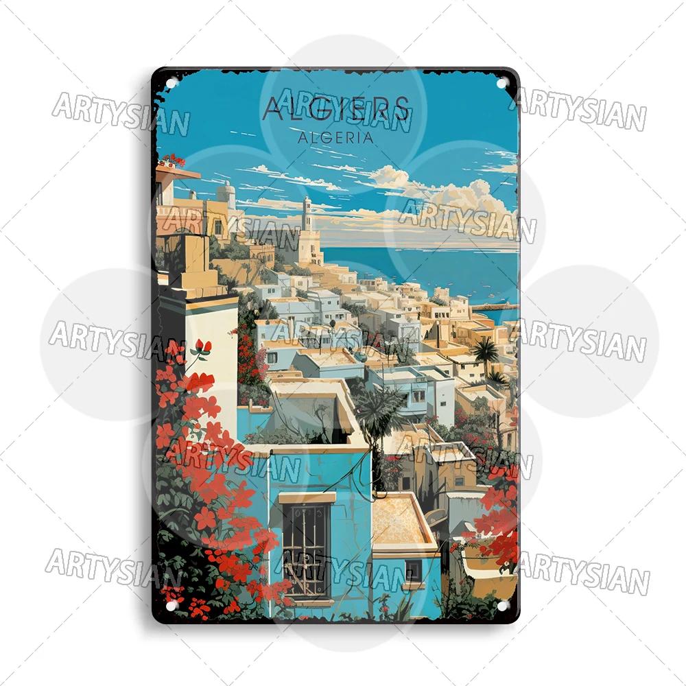 Maghreb Travel Cityscape Metal Sign Egypt Algiers Algeria Djerba Tunisia Marrakesh Morocco Alger Hoggar Oran Casablanca Agadir